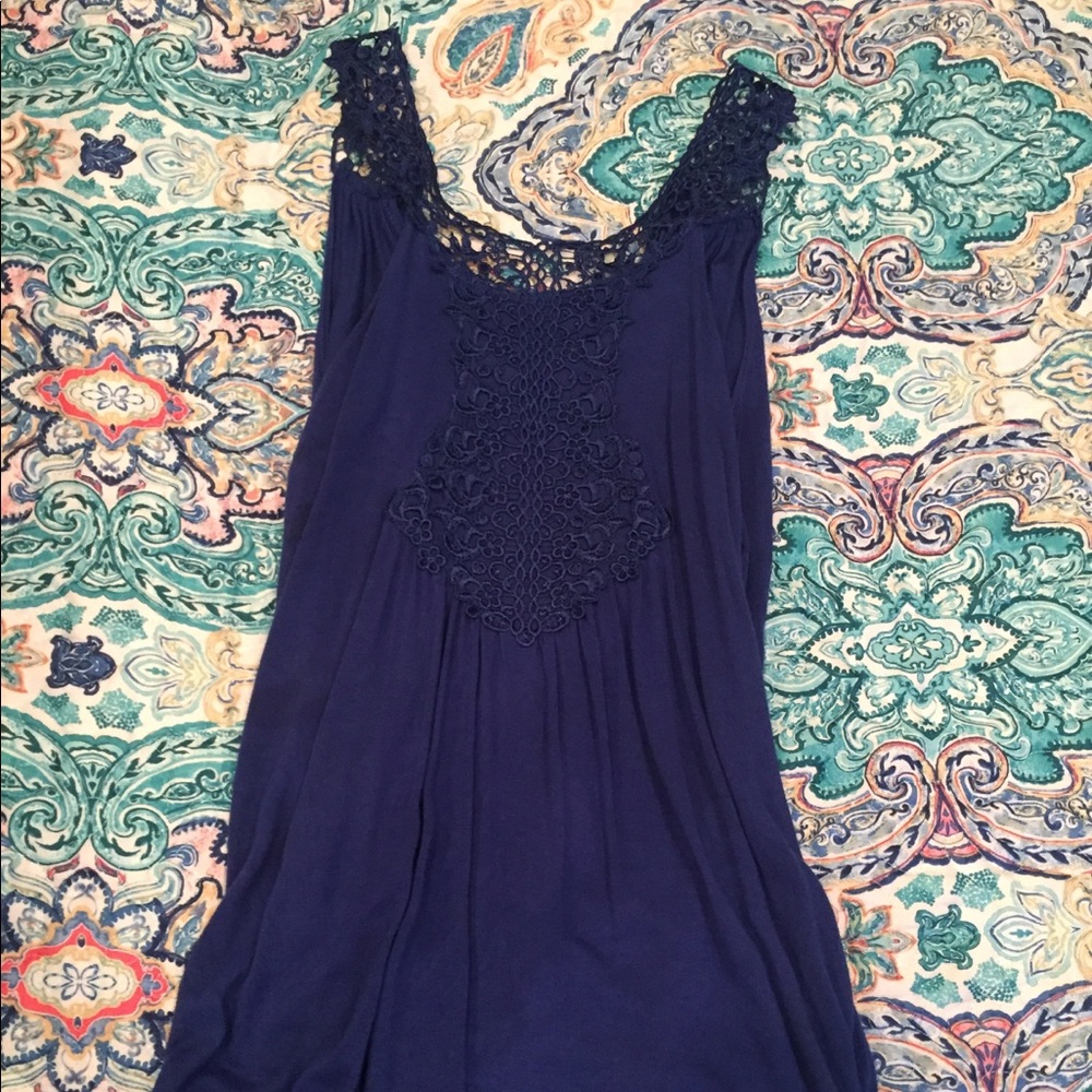 Blue tank top with lace details